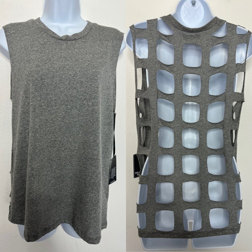Michael Lauren XS Revolve Alonzo Laser Cut Out Back Muscle Tank Top Gray NWT